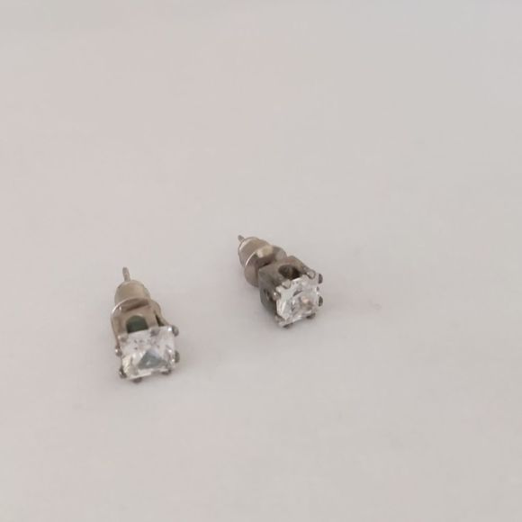 Princess Cut Faux Diamond Stud Earrings - Picture 5 of 6